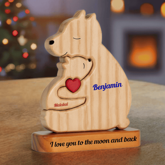 Personalized Wooden Puzzle with Single Parent Bears - Family Harmony Keepsake